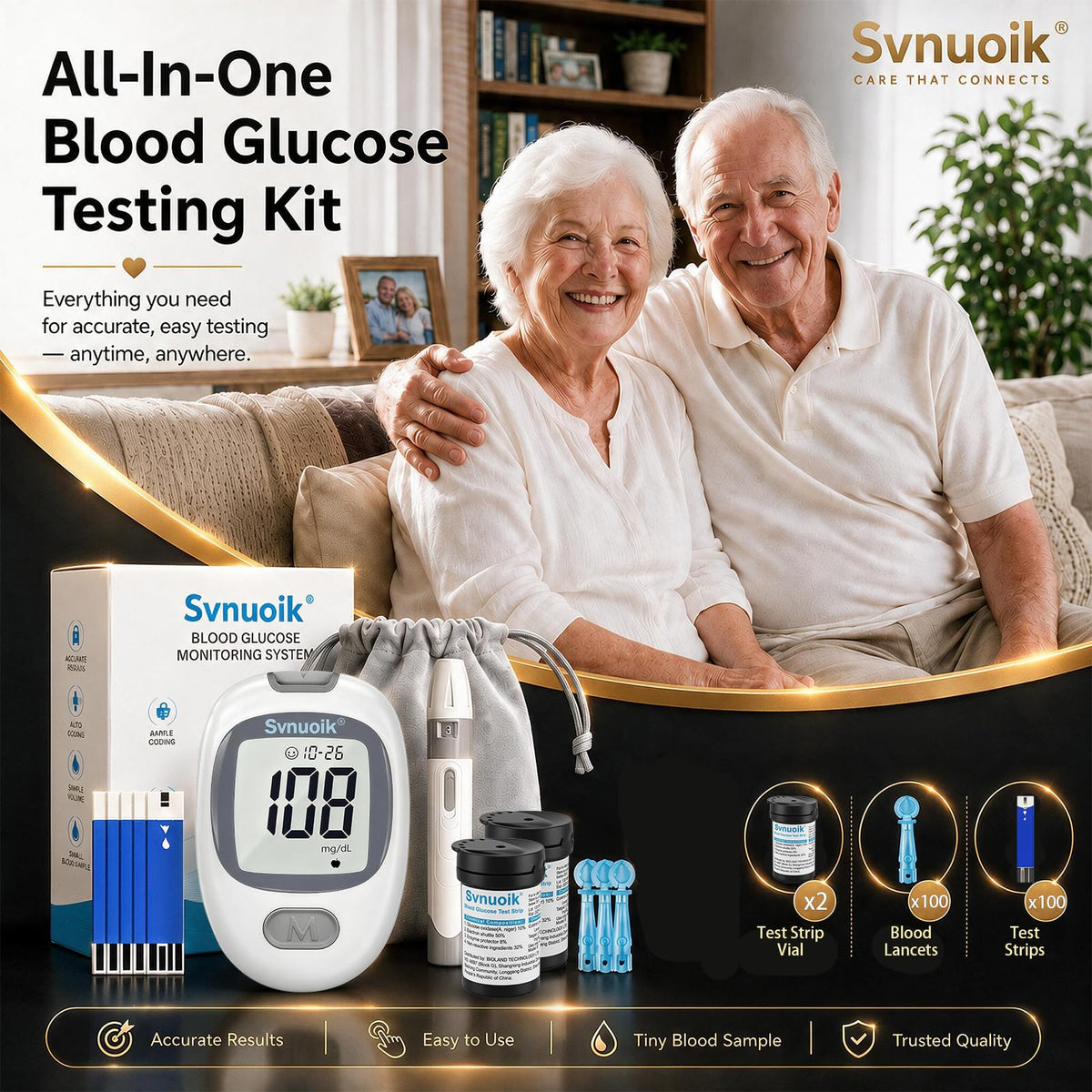 Blood Glucose Monitor Kit with 100 Strips & Lancets X278