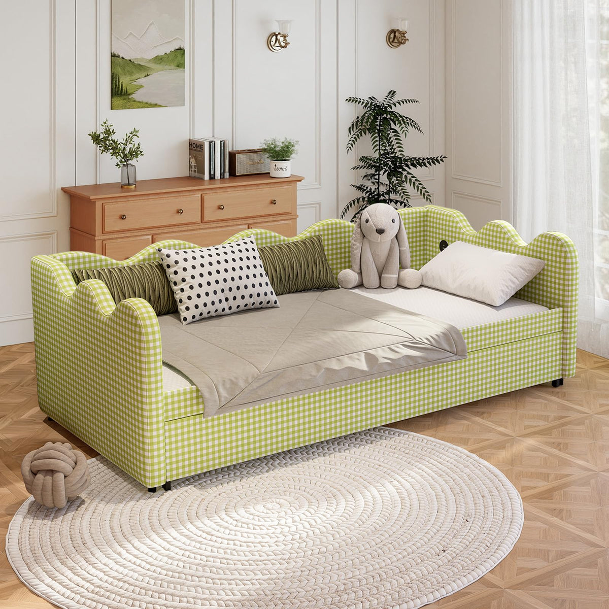 Twin Size Upholstered Daybed with Pop Up Trundle M42862