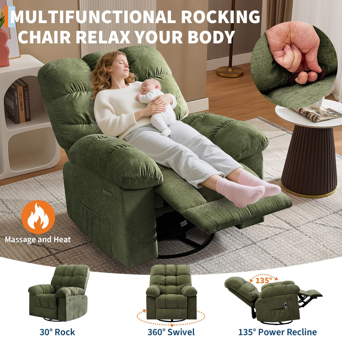 Massage Recliner Chair with Heat and Cup Holders Z37957