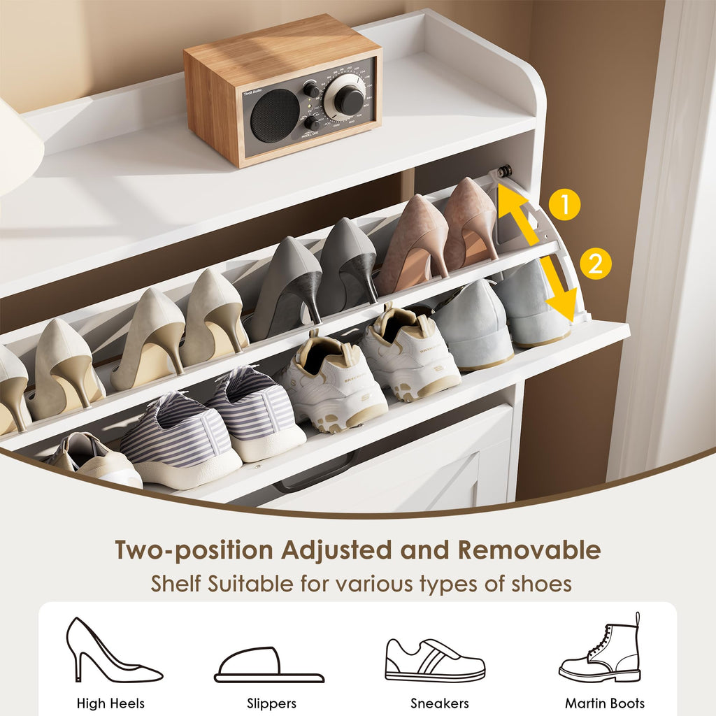 White 2 Flip Drawer Shoe Storage Cabinet Y787119
