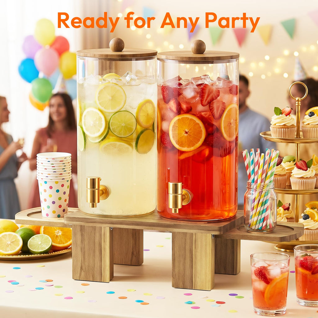2 Pack 1.5 Gallon Drink Dispenser with Wood Stand E1605