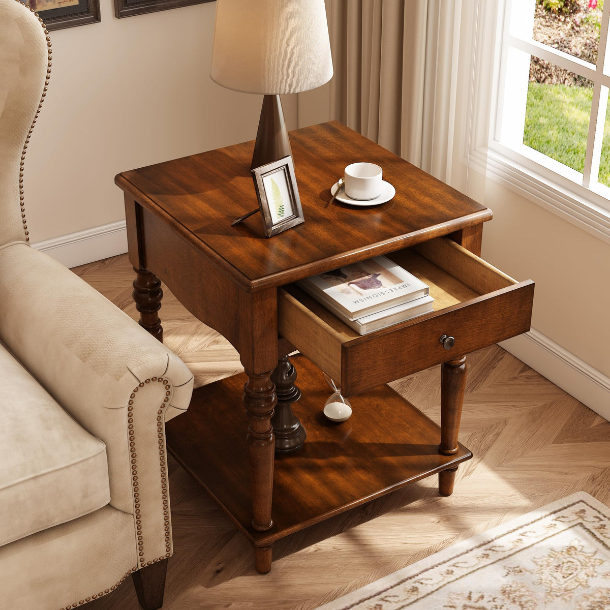 Solid Wood End Table with Drawer O926