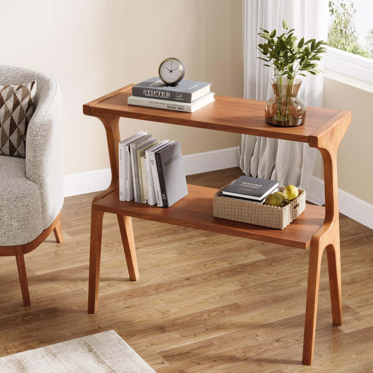 Wood 2-Tier End Table with Storage Shelves U313