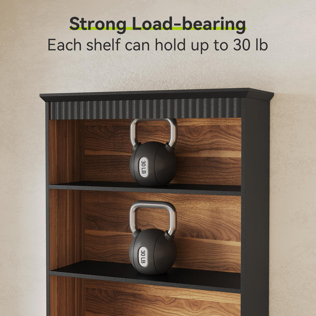 72" Tall Black 5-Tier Bookcase with 2 Drawers T655