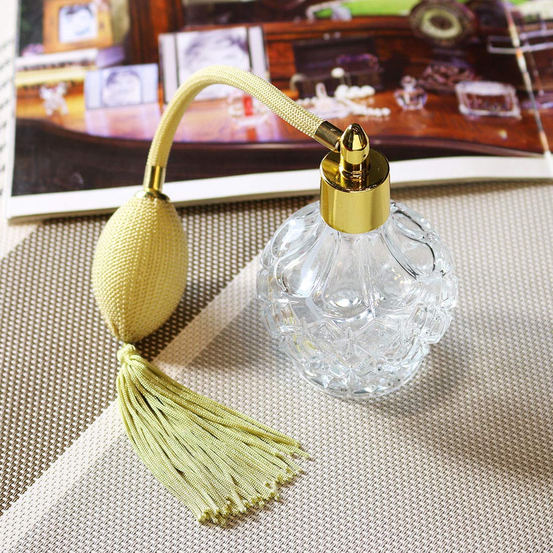 Clear Checked Carved Glass Refillable Perfume Bottle with Spray Atomizer, Pack of 2 Y130814