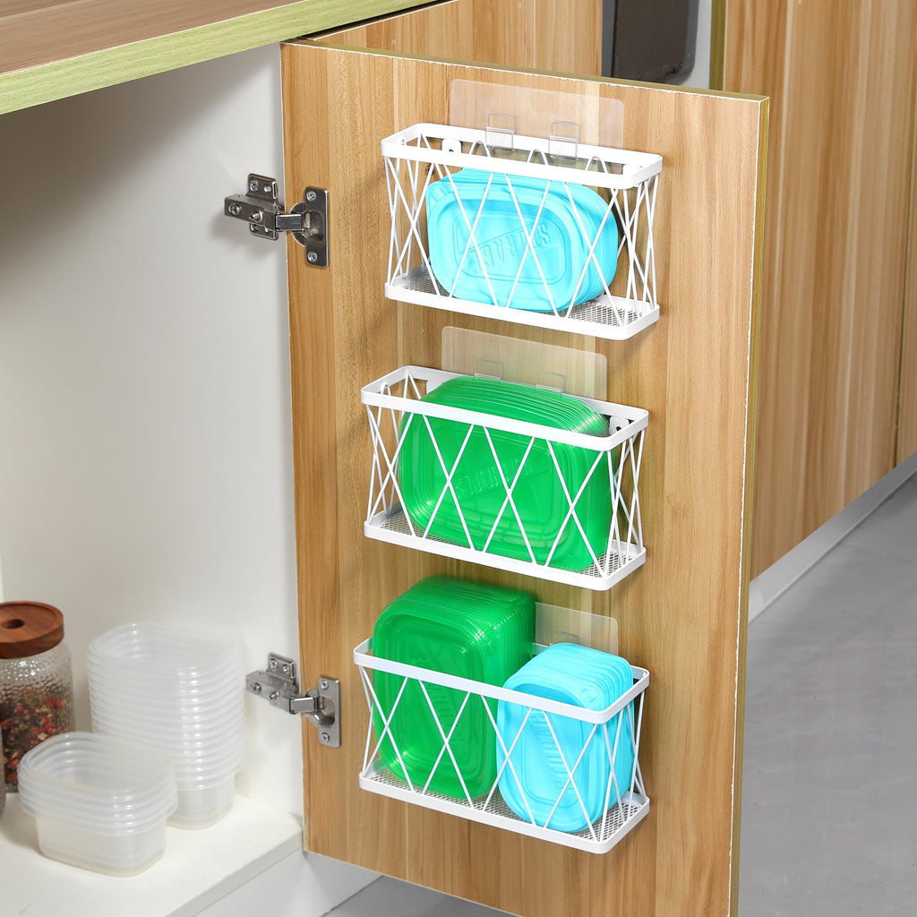 3 Pack White Stainless Steel Adhesive Cabinet Door Organizer H892045