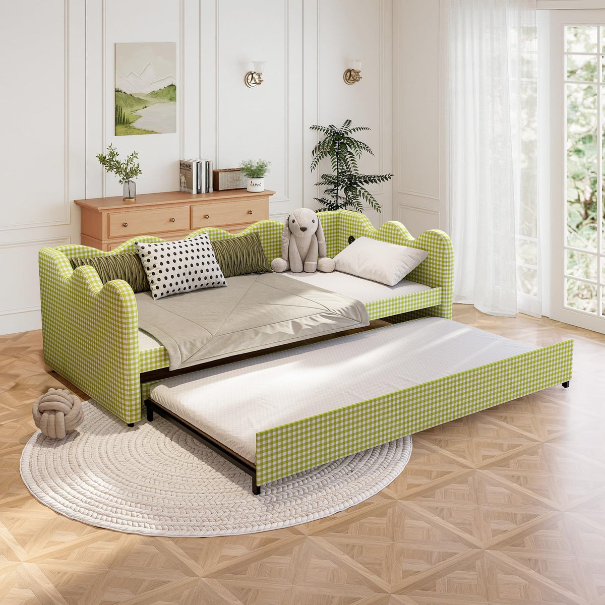 Twin Size Upholstered Daybed with Pop Up Trundle M42862