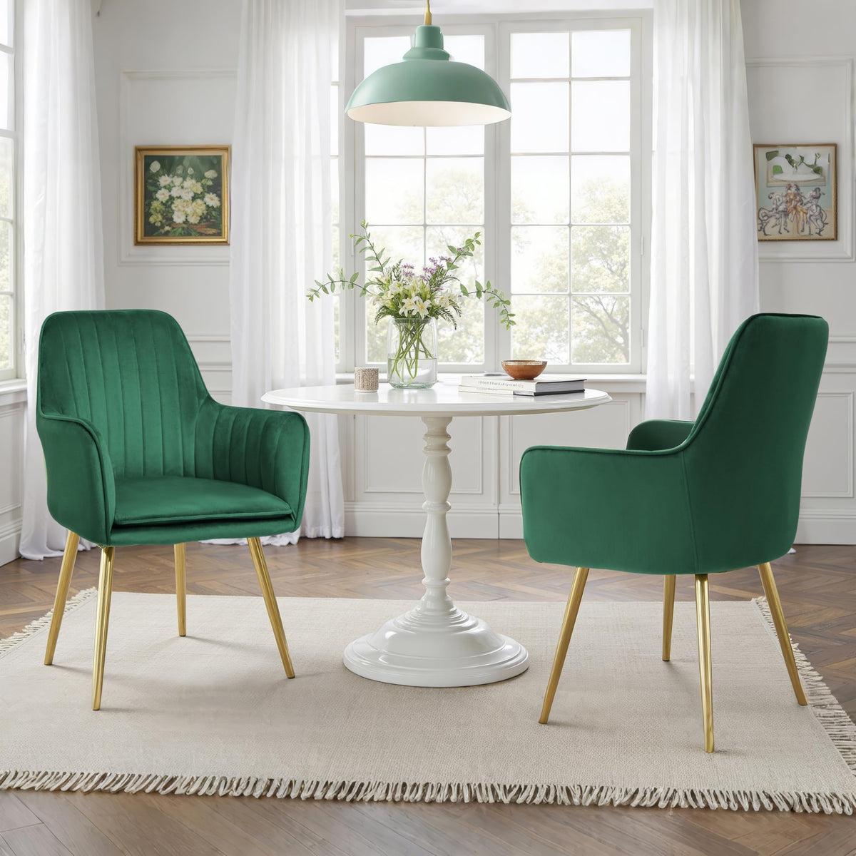 Set of 2 Green Velvet Upholstered Dining Chairs with Metal Legs Q71975