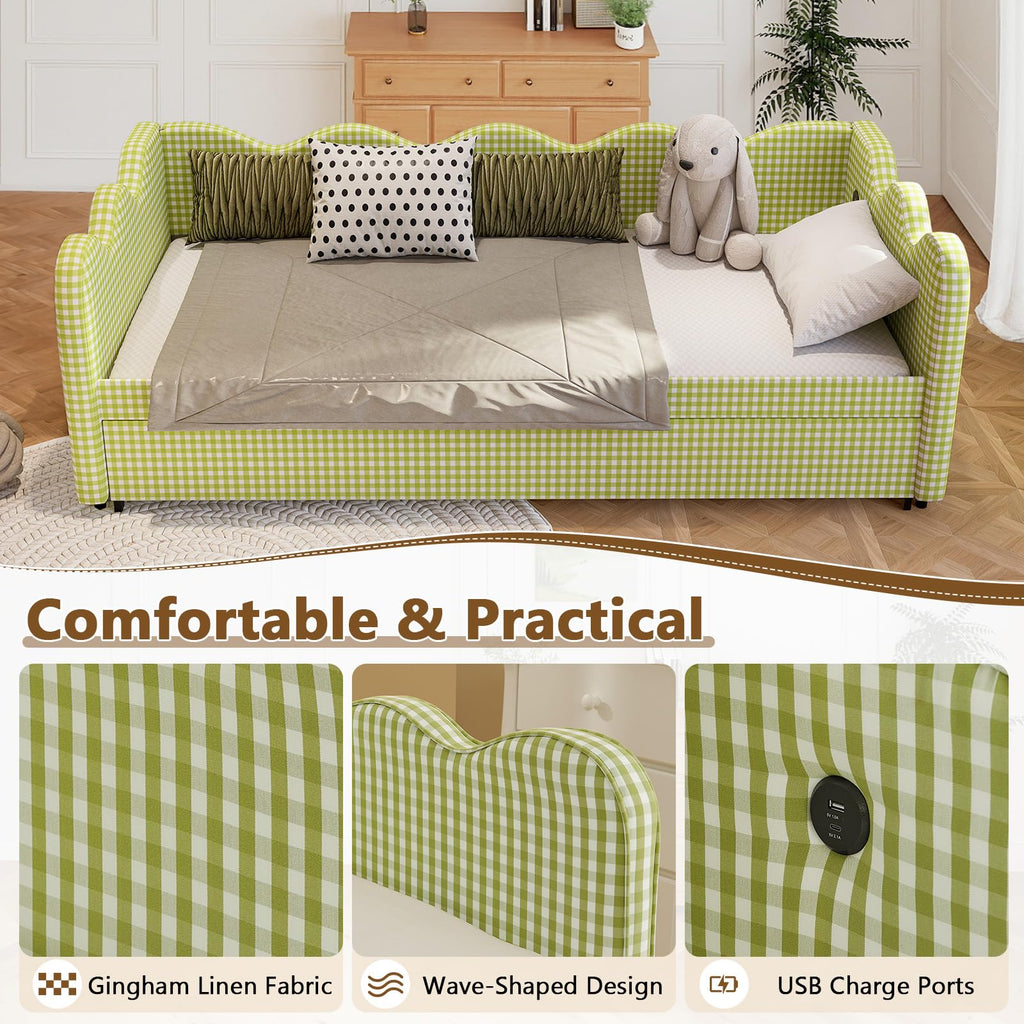 Twin Size Upholstered Daybed with Pop Up Trundle M42862