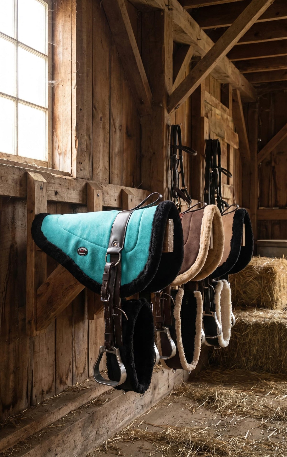 Turquoise Suede Leather Western Saddle Pad with Stirrups E7156