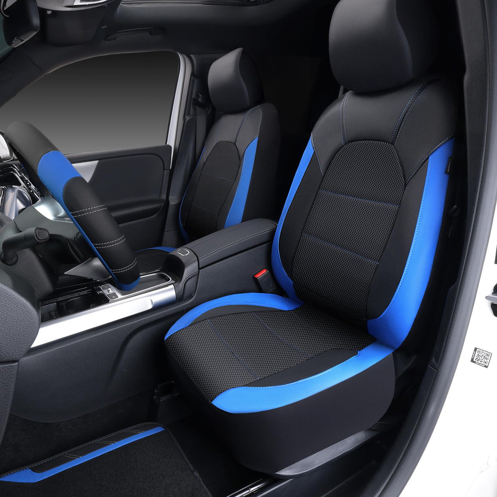 Air Mesh Leather Car Seat Covers Full Set, Waterproof Car Floor Mats, Steering Wheel Cover D1947