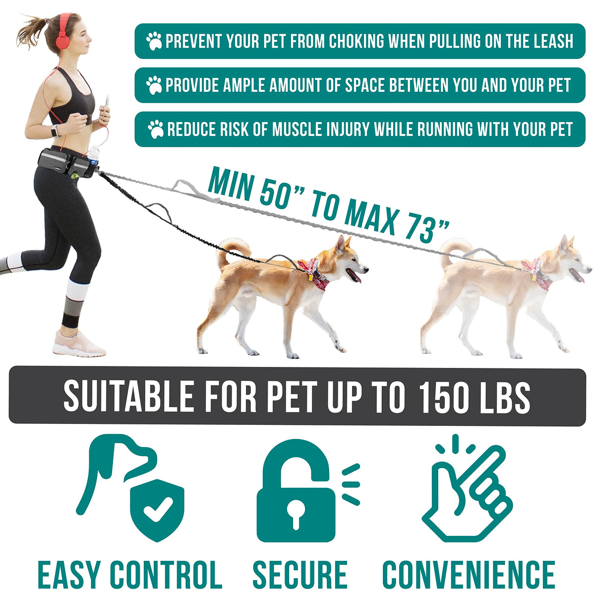 Hands Free Dog Leash with Waist Belt Bag E6713