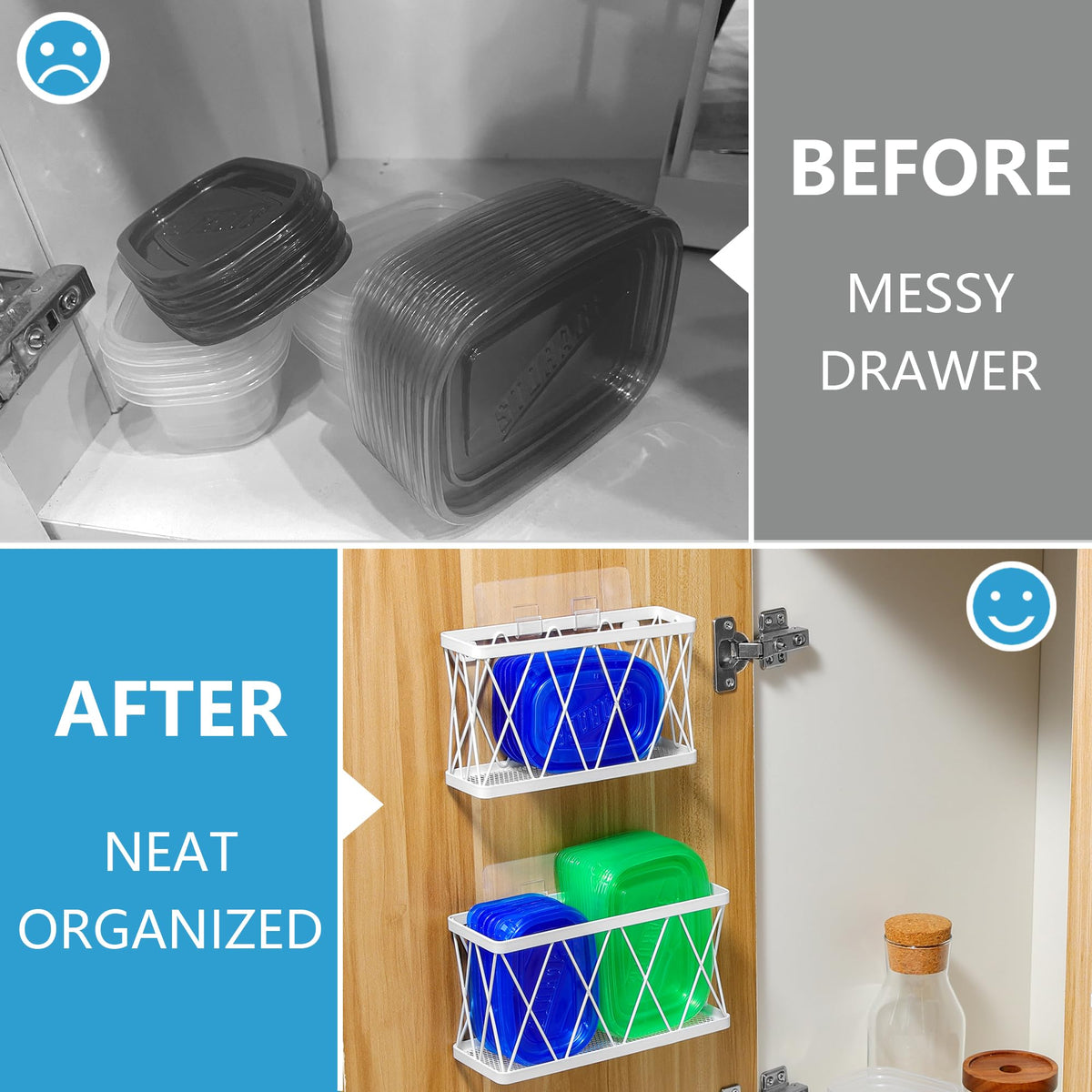 3 Pack White Stainless Steel Adhesive Cabinet Door Organizer H892045