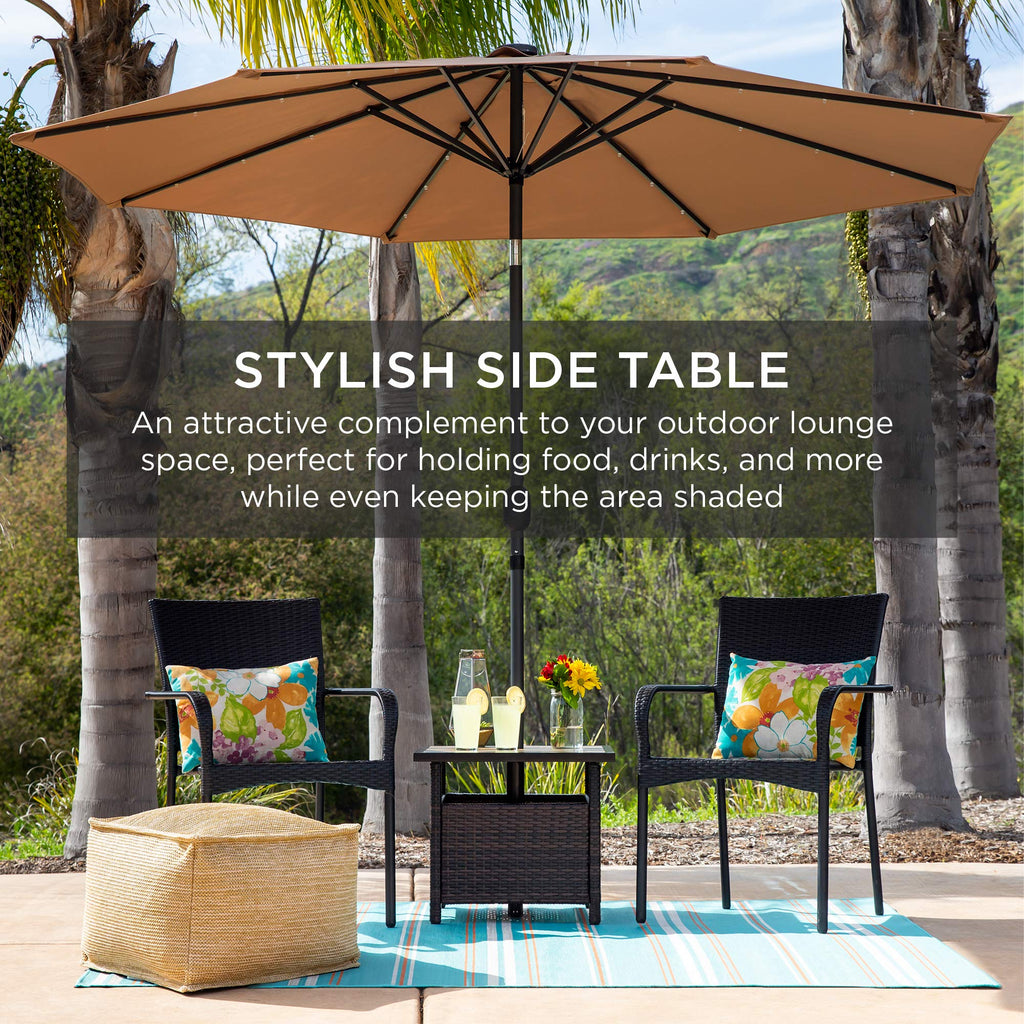 Brown Wicker Square Side Table with Umbrella Hole L876013