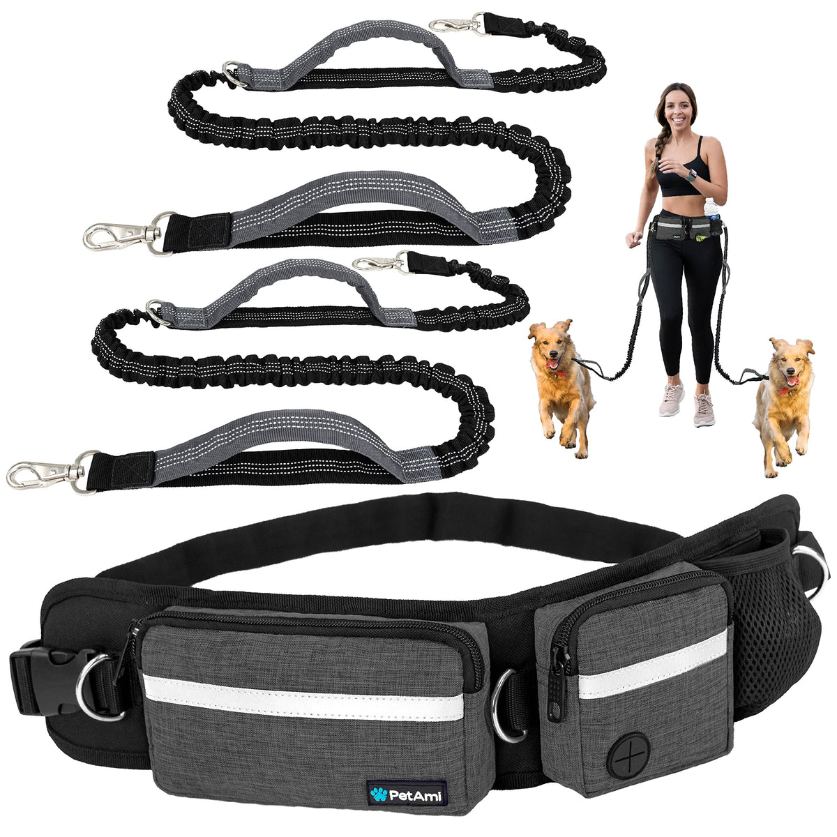Hands Free Dog Leash with Waist Belt Bag E6713