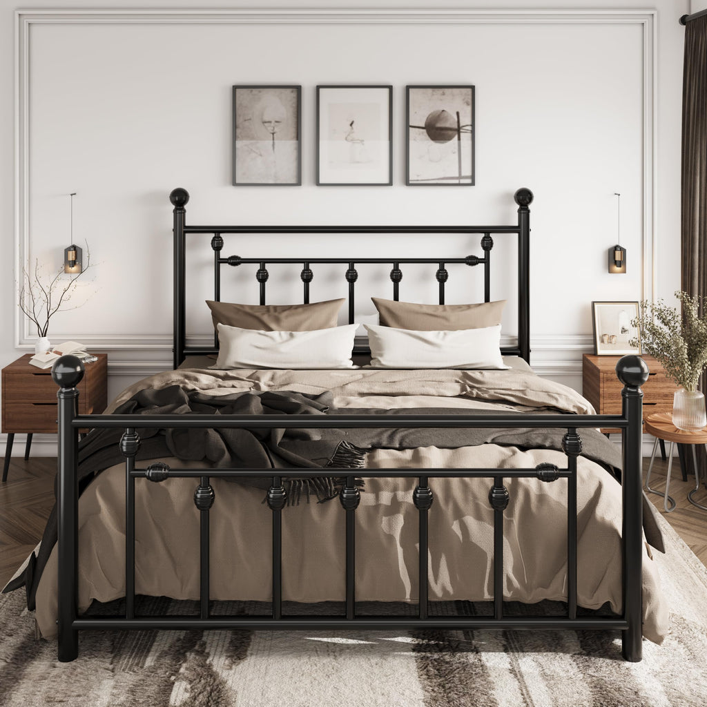 14" Full Size Black Metal Platform Bed Frame with Headboard and Footboard K193