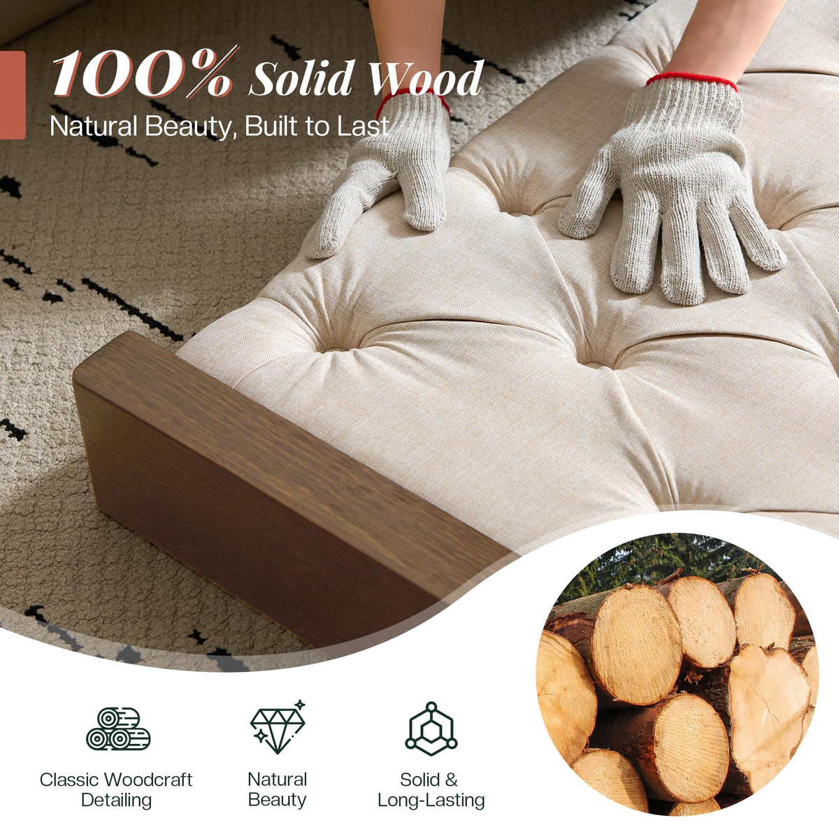 Queen Size Solid Wood Bed Frame with Wingback Headboard R880496