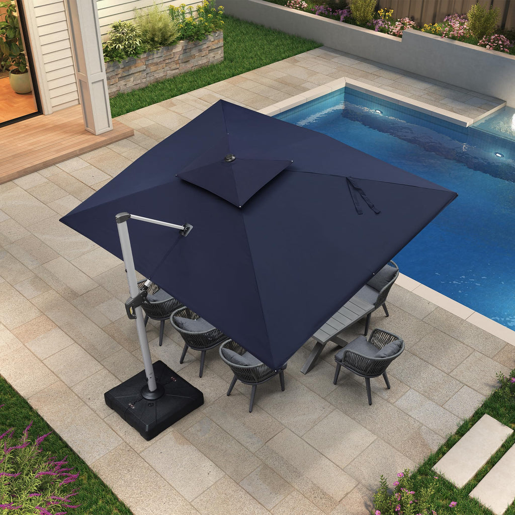 Navy Blue 9' X 12' Patio Cantilever Umbrella with Base Q9643