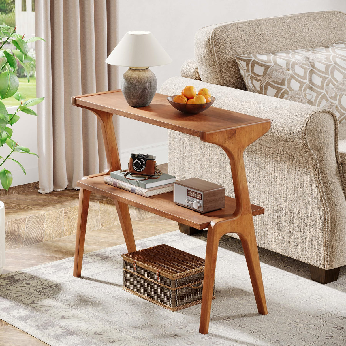 Wood 2-Tier End Table with Storage Shelves U313