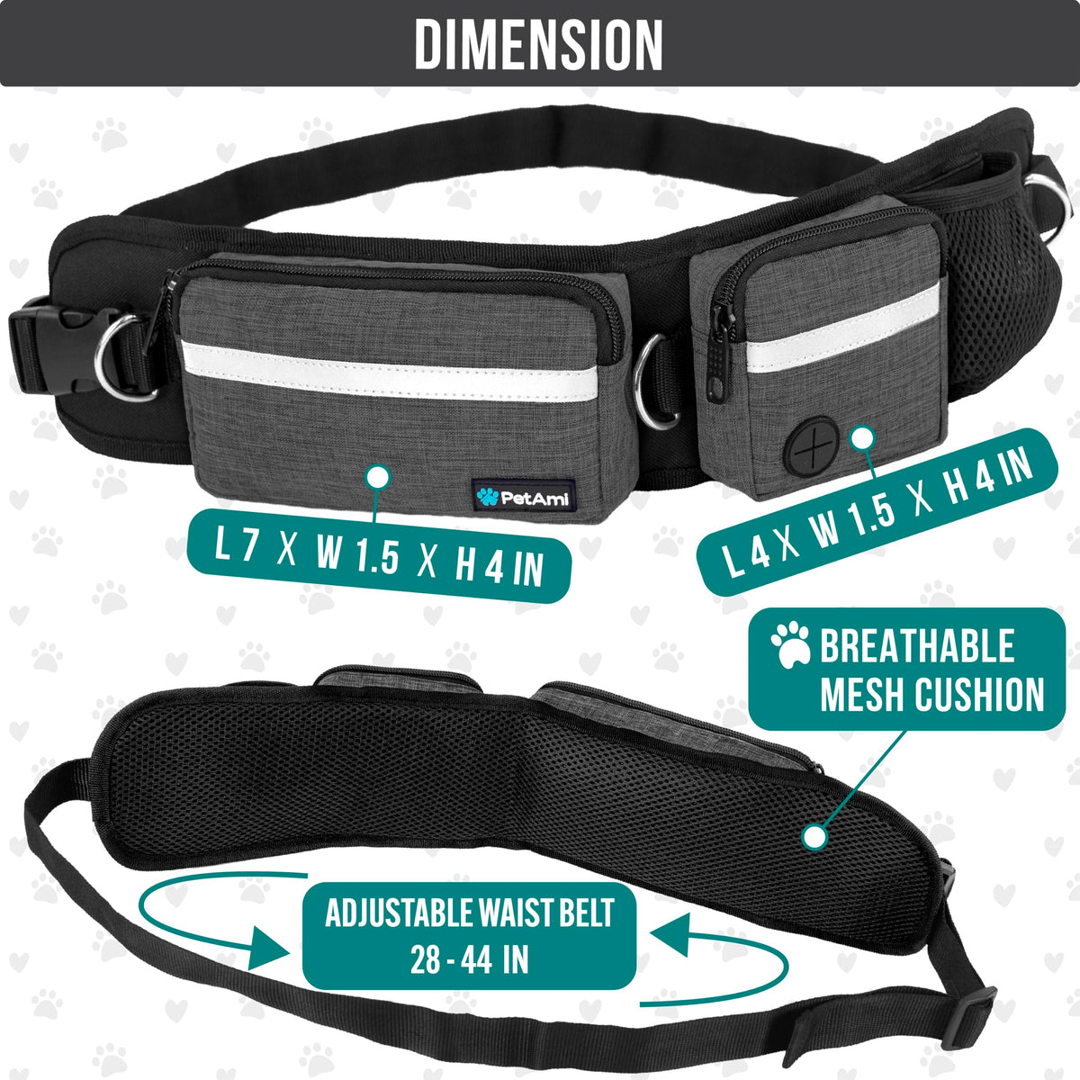 Hands Free Dog Leash with Waist Belt Bag E6713