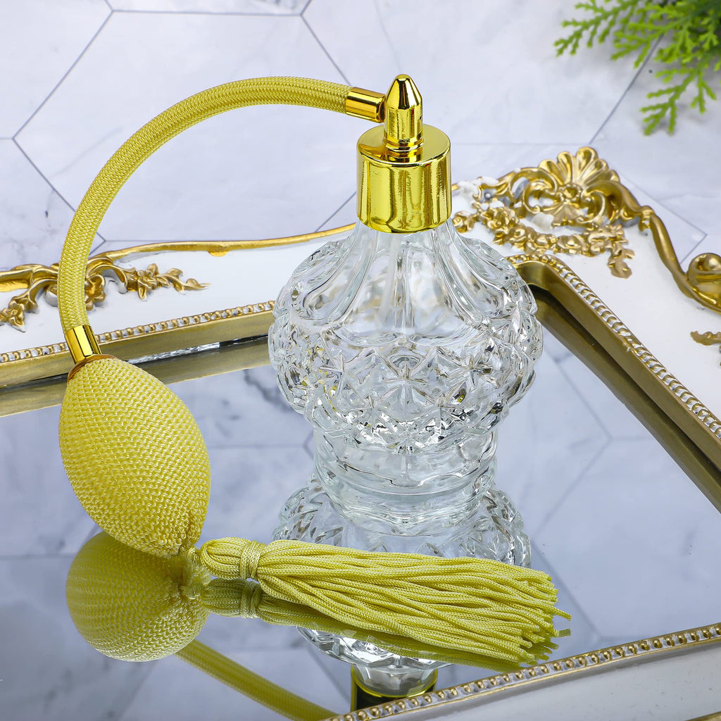 Clear Checked Carved Glass Refillable Perfume Bottle with Spray Atomizer, Pack of 2 Y130814