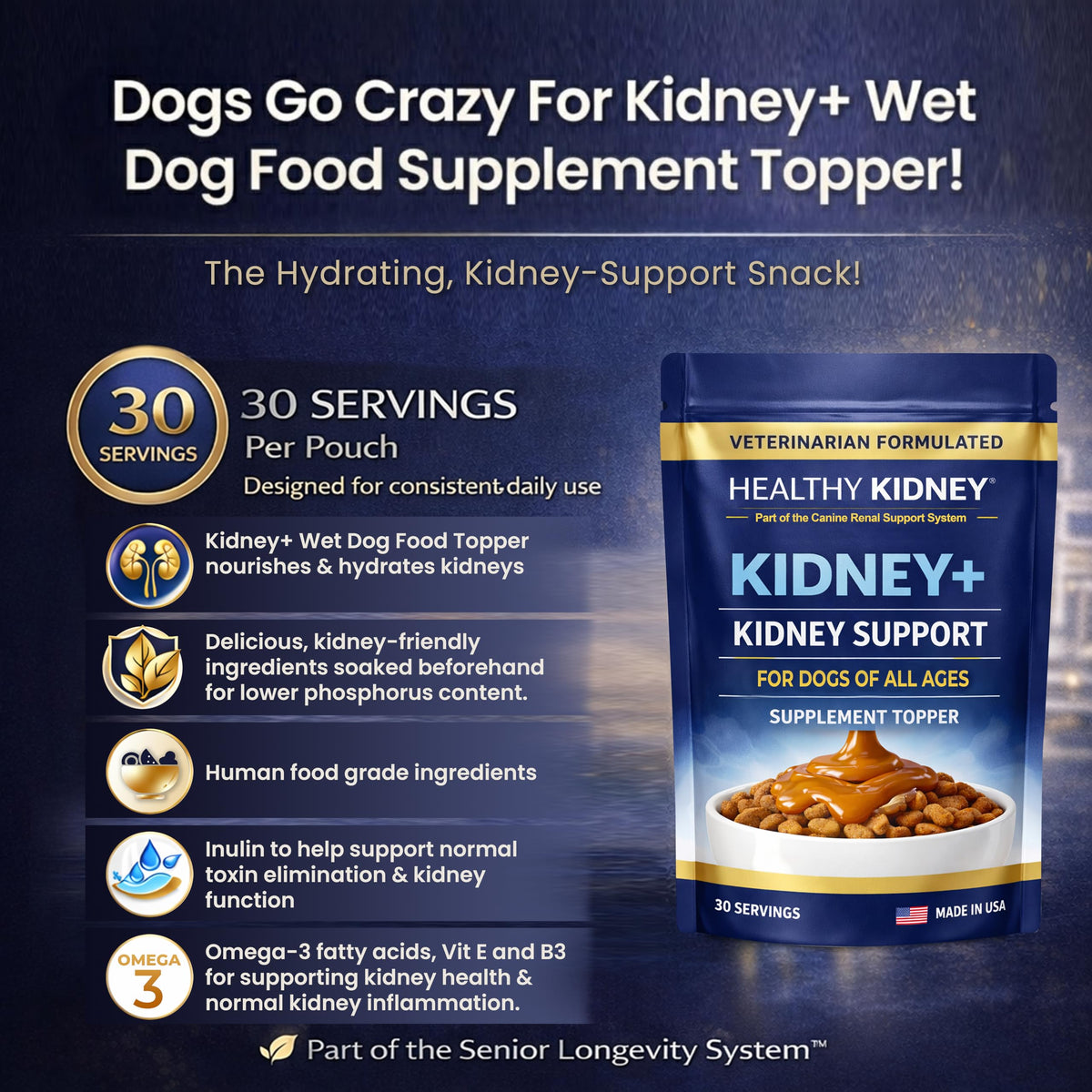 Dog Kidney Support Supplement Food Topper with Omega 3, Prebiotics, Fiber S518630