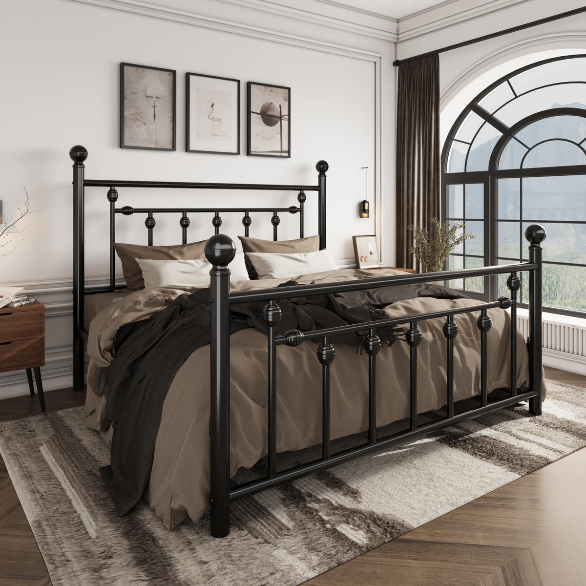 14" Full Size Black Metal Platform Bed Frame with Headboard and Footboard K193