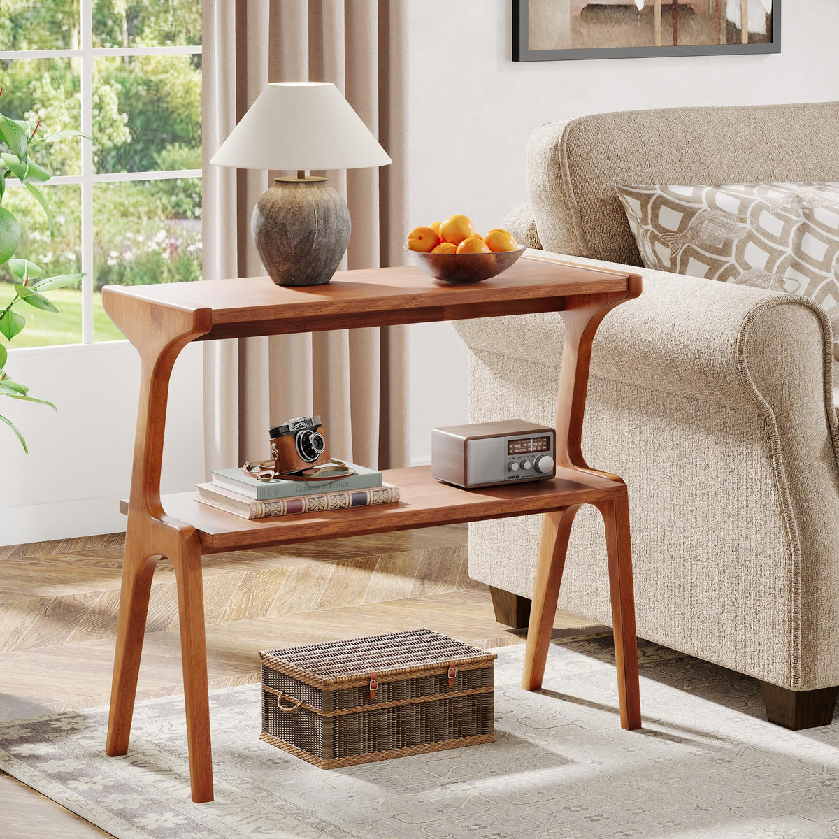 Wood 2-Tier End Table with Storage Shelves U313